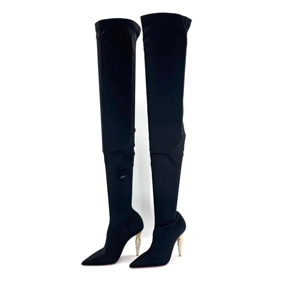 NEW Christian Louboutin Lipstrass Botta Alta Crystal Embellished OTK Boots 37.5